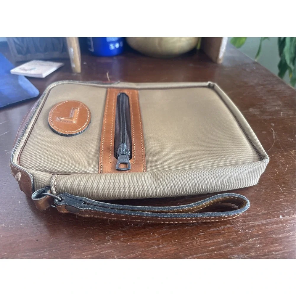 Lancel‎ Paris Unisex Tan Nylon Clutch Travel Bag Vintage Rare